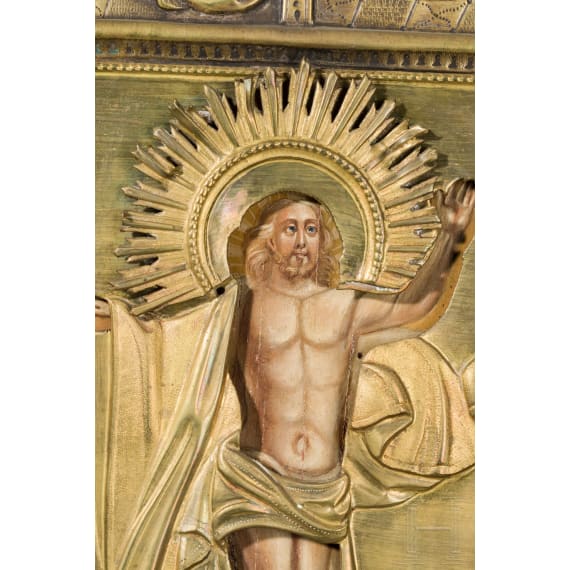 Gro&szlig;e Ikone mit der Auferstehung Christi und Festtagen, Russland, Ende 19. Jhdt.