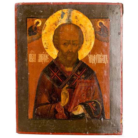 Ikone mit dem Heilgen Nikolaus von Myra, Russland, 19. Jhdt.