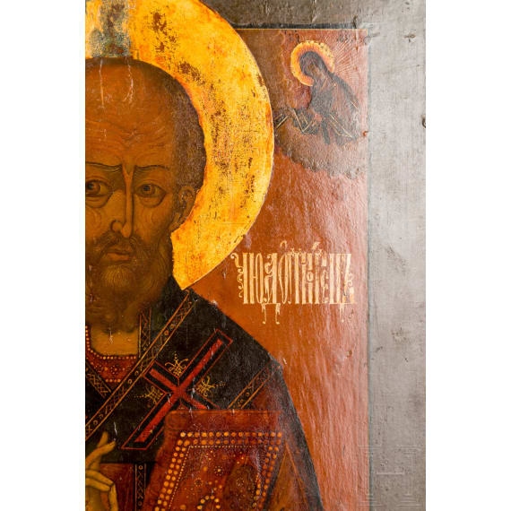 Ikone mit dem Heilgen Nikolaus von Myra, Russland, 19. Jhdt.