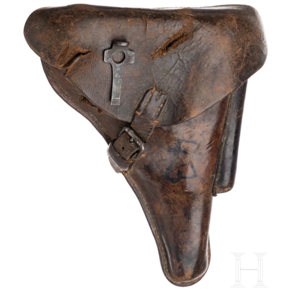 Pistole 08, DWM, 1915, mit Durchschuss, dazu Koffertasche