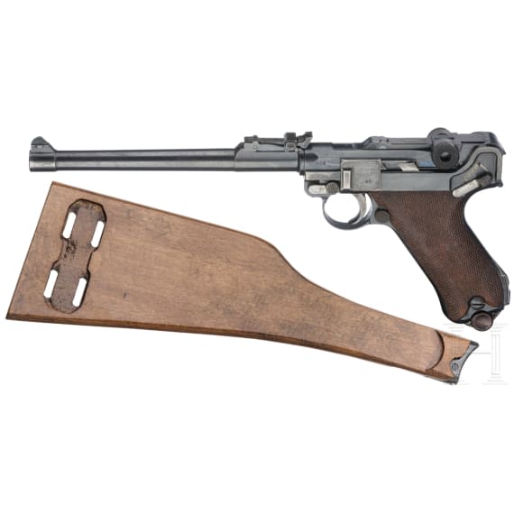 Lange Pistole 08, DWM 1917, mit Anschlagbrett