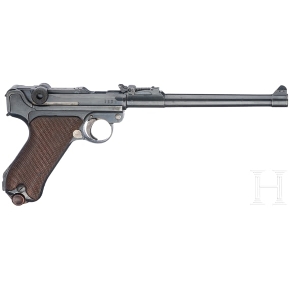 Lange Pistole 08, DWM 1917, mit Anschlagbrett