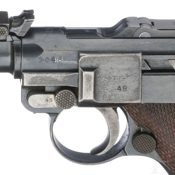 Lange Pistole 08, DWM 1917, mit Anschlagbrett