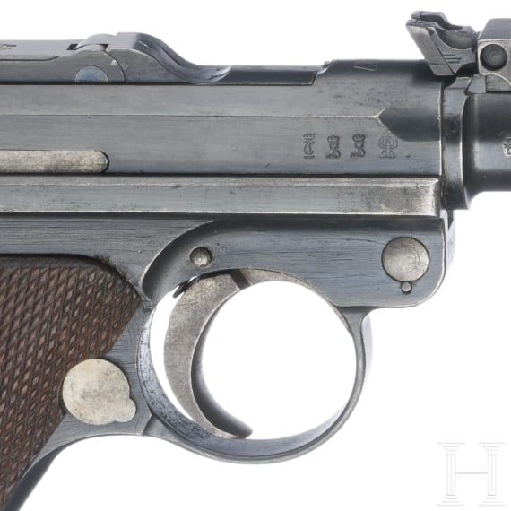Lange Pistole 08, DWM 1917, mit Anschlagbrett