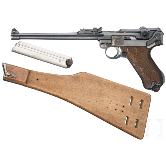 Lange Pistole 08, DWM, 1917, mit Anschlagbrett