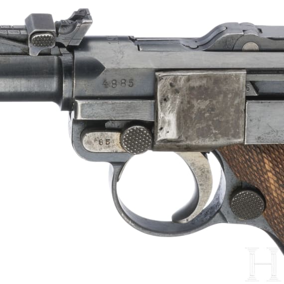 Lange Pistole 08, DWM, 1917, mit Anschlagbrett