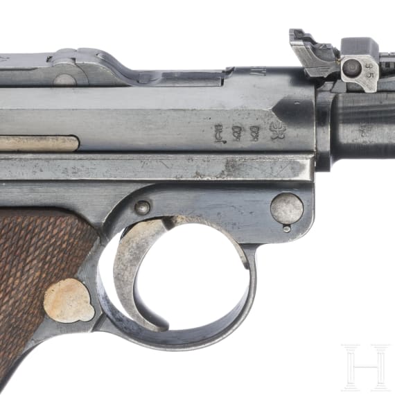 Lange Pistole 08, DWM, 1917, mit Anschlagbrett