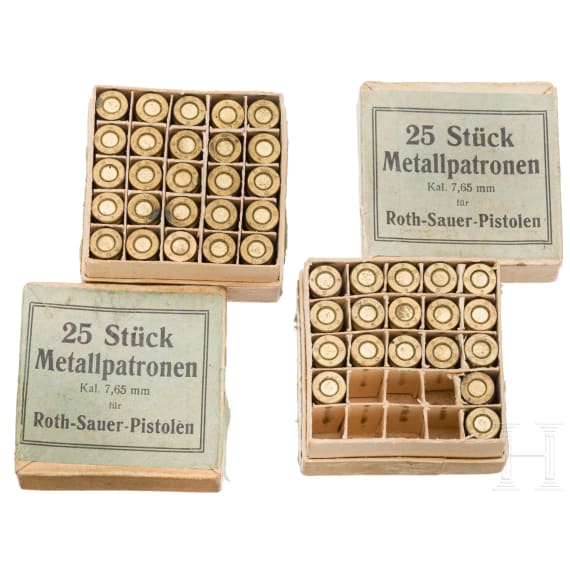 Zwei Packungen Metallpatronen Kal. 7,65 mm f&uuml;r Roth-Sauer-Pistolen