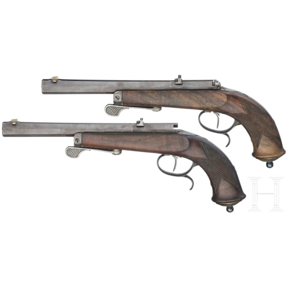 Ein Paar Z&uuml;ndnadelpistolen im Kasten, Franz von Dreyse in S&ouml;mmerda, um 1865