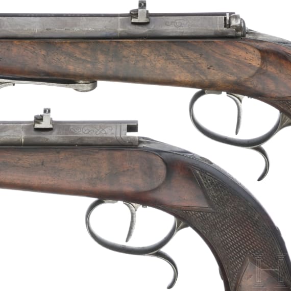 Ein Paar Z&uuml;ndnadelpistolen im Kasten, Franz von Dreyse in S&ouml;mmerda, um 1865