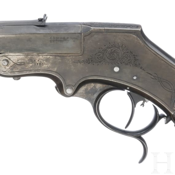 Scheibenpistole Langenhan Typ 1893 mit Griffhorn, "Venus"
