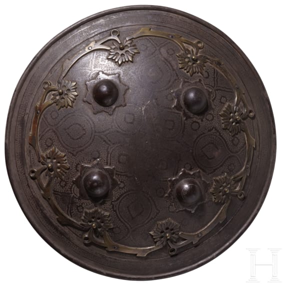 A silver damascened iron buckler, Lahore, 19th century