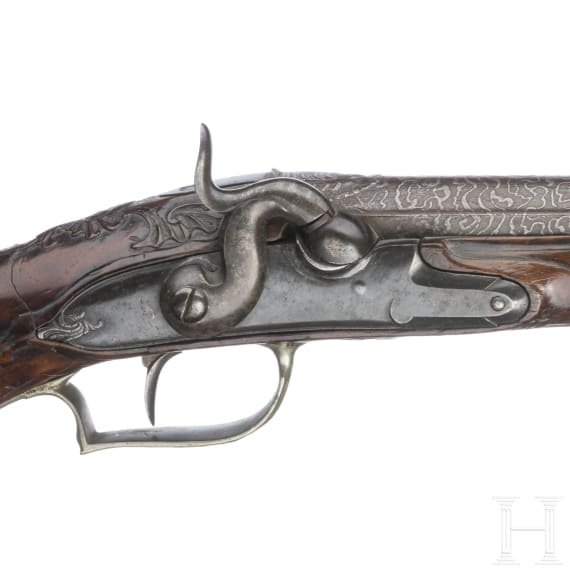 Silbermontierte Perkussionspistole, deutsch, um 1760