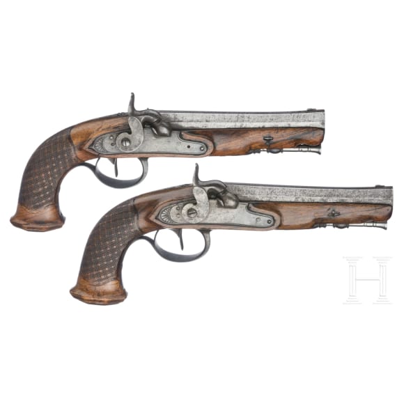 A pair of percussion pistols, Liege, circa 1810