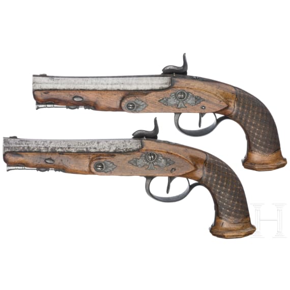 A pair of percussion pistols, Liege, circa 1810