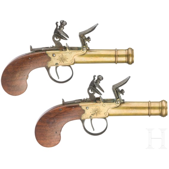Ein Paar Steinschoss-Messing-Terzerole, deutsch oder fl&auml;misch, um 1800