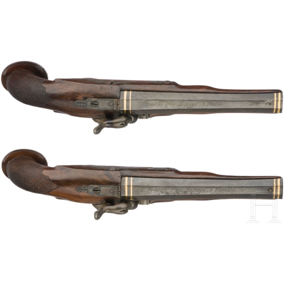 Ein Paar aptierte Perkussionspistolen im Kasten, Jean Brosar(d?), Frankreich, um 1800