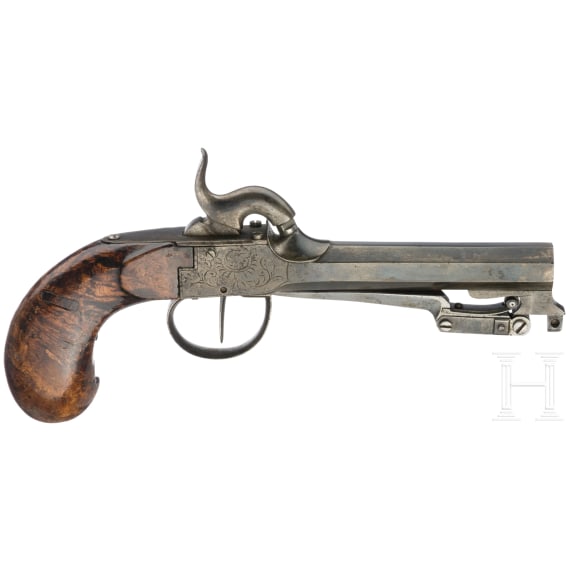 Perkussionsterzerol mit Springbajonett, fl&auml;misch, um 1840