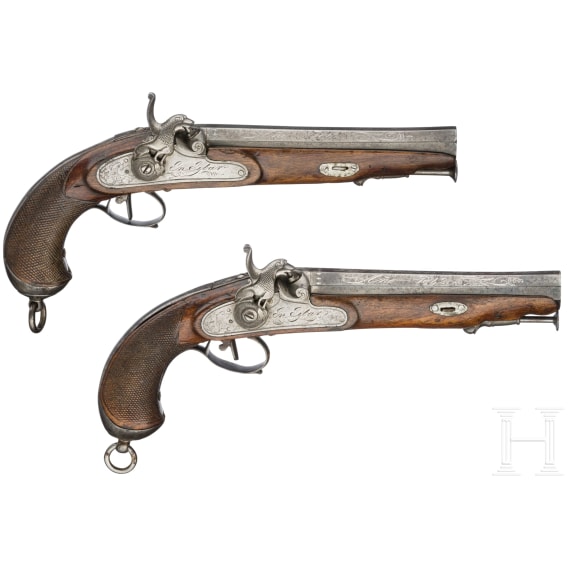 Ein Paar Perkussionspistolen im Kasten, Andres Acha in Eibar (ES), 1842