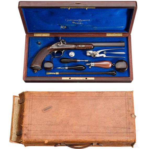 Perkussionspistole im Kasten, Hinterlader-System Ghaye, Gastine Renette in Paris, 1885