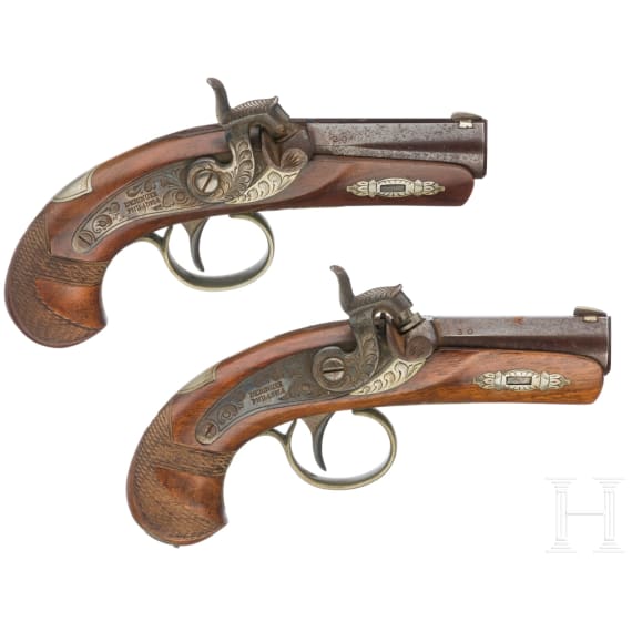Ein Paar Perkussions-Derringer im Kasten, Italien, um 1980