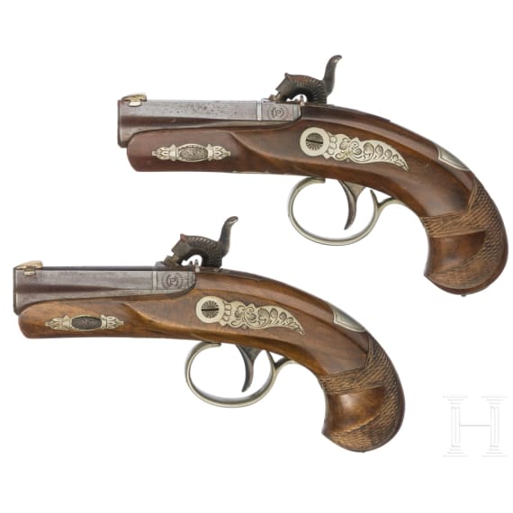 Ein Paar Perkussions-Derringer im Kasten, Italien, um 1980