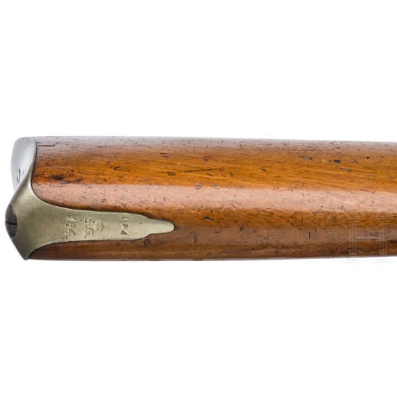 Schleswigische Perkussionspistole M 1851 der Gendarmerie, mit Anschlagkolben, A. Francotte in L&uuml;ttich