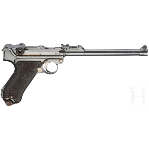 Lange Pistole 08, DWM, 1915, mit Brett und Tasche