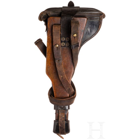 Lange Pistole 08, DWM, 1915, mit Brett und Tasche