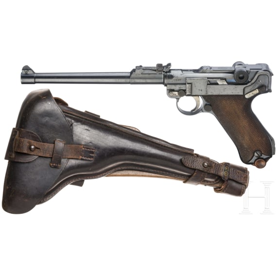 Lange Pistole 08, DWM, 1916, mit Brett und Tasche