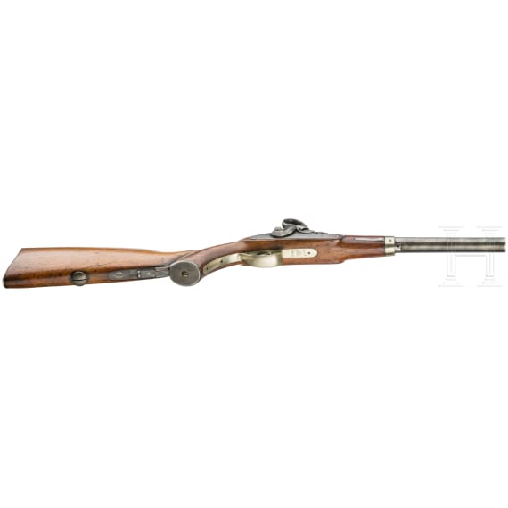 A Schleswig percussion mounted police pistol M 1851 with butt, A. Francotte in Li&egrave;ge