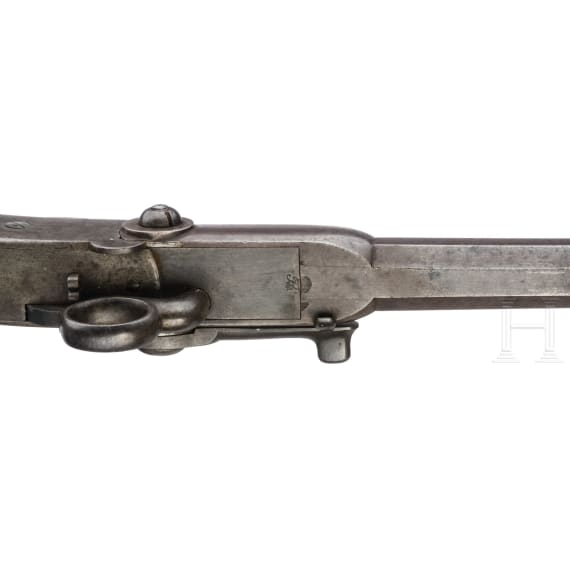 Gendarmerie breechloader percussion pistol pair, Holstein model 1852 with saddle holsters, Ludwig Sauerbrey of Zella (D)