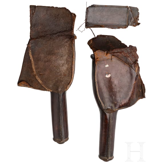 Gendarmerie breechloader percussion pistol pair, Holstein model 1852 with saddle holsters, Ludwig Sauerbrey of Zella (D)