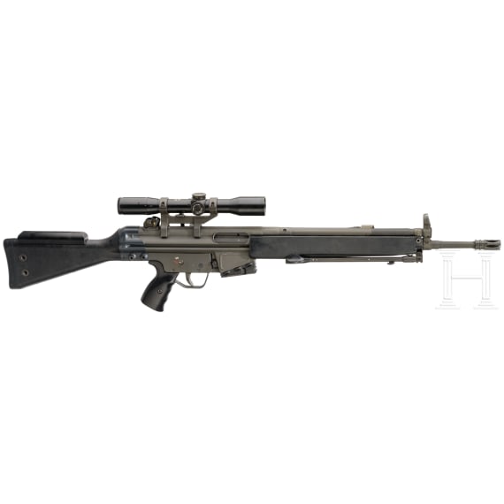A self-loading rifle Schwaben Arms SAR 97 upgraded with SG1 sniper-rifle scope and stock parts