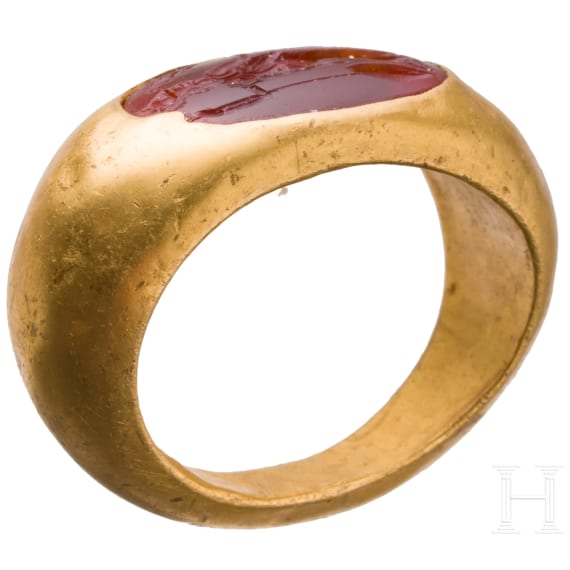 A Roman gold ring with a high-quality carnelian cameo, 1st&ndash;2nd century A.D.