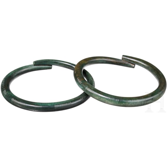 A pair of Late Bronze Age arm rings with incised decoration, stage D, 13th century B.C.