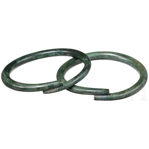 A pair of Late Bronze Age arm rings with incised decoration, stage D, 13th century B.C.
