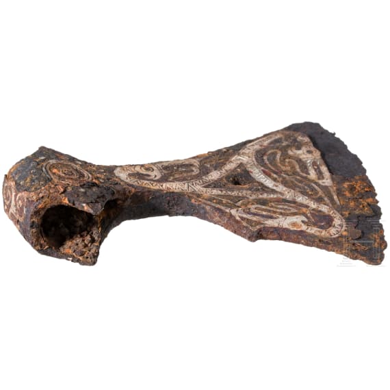 Iron Viking axe with silver inlay in the Jelling style, early to mid-third of the 10th century