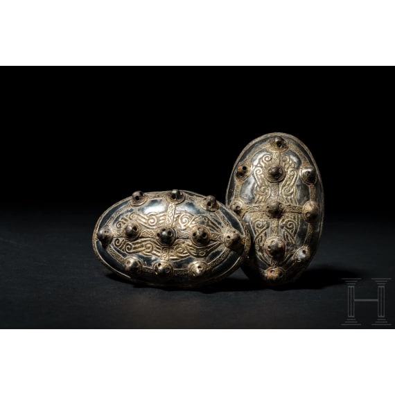 High-quality copy of a pair of oval shell brooches (Viking, early to mid-10th century) from the late 19th century.