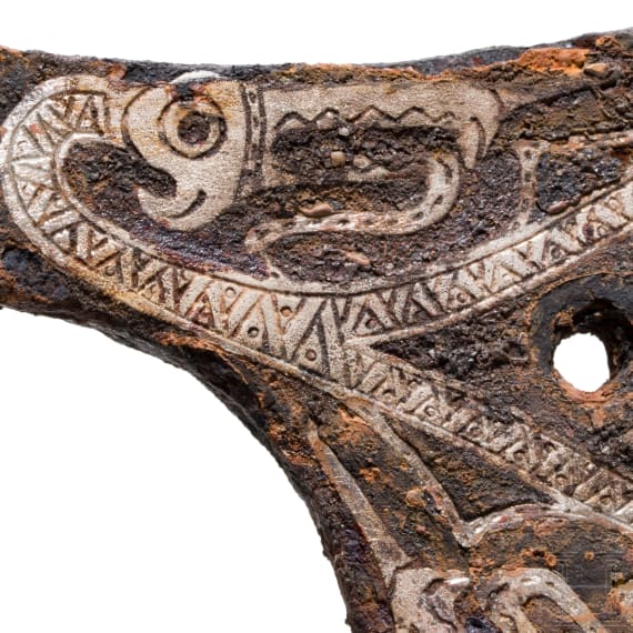 Iron Viking axe with silver inlay in the Jelling style, early to mid-third of the 10th century