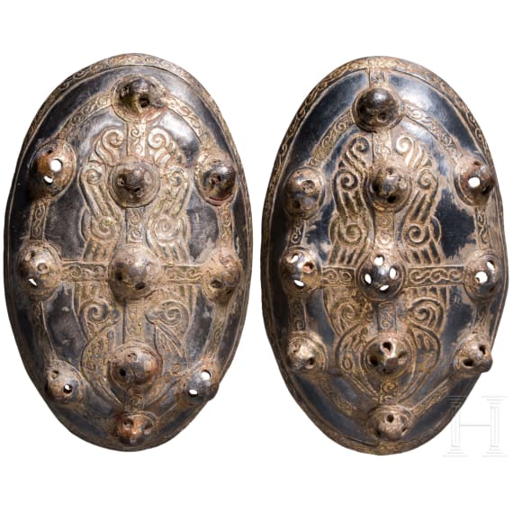 High-quality copy of a pair of oval shell brooches (Viking, early to mid-10th century) from the late 19th century.