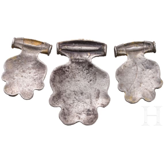 Three gold-plated silver pendants in the shape of a cross, Viking, Hiddensee type, second half of the 10th century