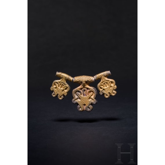 Three gold-plated silver pendants in the shape of a cross, Viking, Hiddensee type, second half of the 10th century