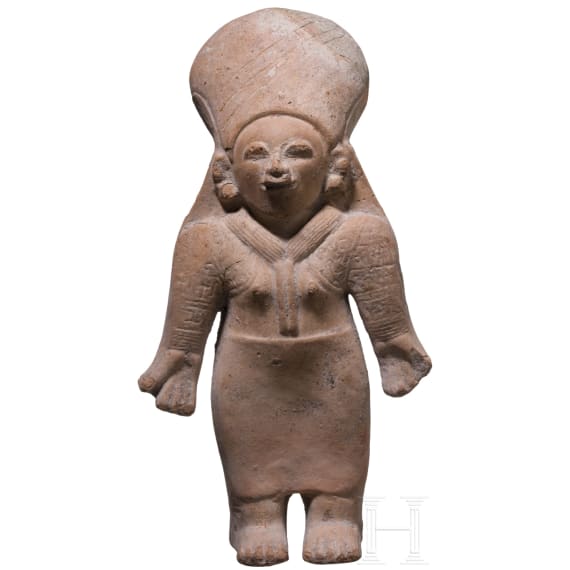 A large Ecuadorian, pre-Colombian, partially painted female clay figure, probably 500 - 1500 A.D.
