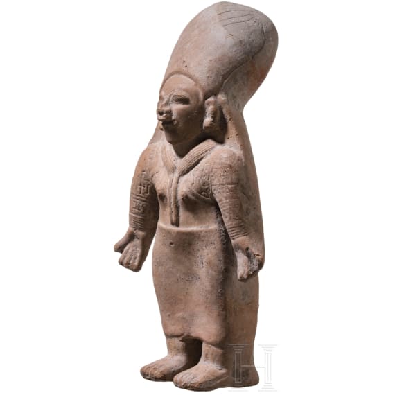 A large Ecuadorian, pre-Colombian, partially painted female clay figure, probably 500 - 1500 A.D.