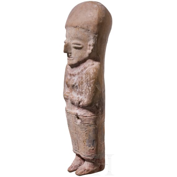 A large Ecuadorian, pre-Colombian, partially painted female clay figure, probably 500 - 1500 A.D.