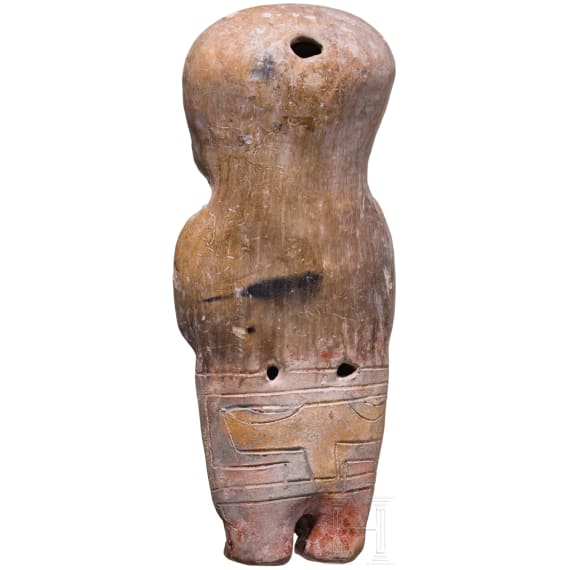 A large Ecuadorian, pre-Colombian, partially painted female clay figure, probably 500 - 1500 A.D.