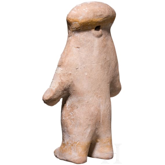 A large Ecuadorian, Pre-Colombian, partially painted female clay figure, probably 500 - 1500 A.D.
