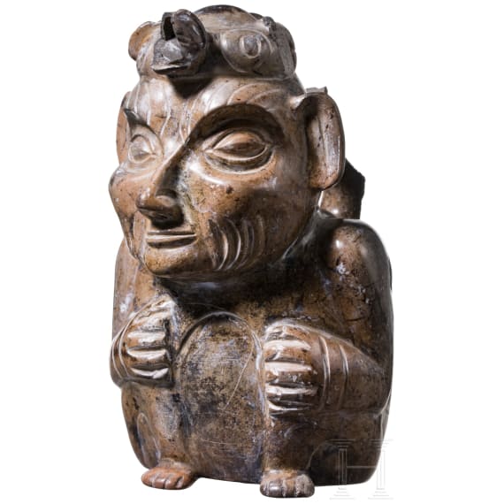 A Peruvian painted figural clay vessel, probably Moche culture, 4th - 8th century
