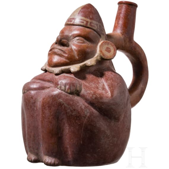 A Peruvian painted figural clay vessel, probably Moche culture, 4th - 8th century